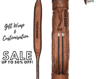 Personalized Handcrafted Leather Golf Bag – Name Print Luxury Golf Gear for the Elite Player, Golf Carry Pencil Bag, Groomsmen Gift.