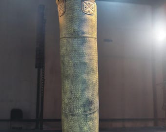 Bubble Embossed Black and Yellow Cowhide leather punching bag with heavy duty ring stabilizer & hanging chain, Heavy Bag, Sandbag, Muaythai