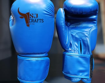 Blue Leather Boxing Gloves, Personalized MMA Training Gear, Heavy Boxing Gloves, Gym Boxing Gloves, Kickboxing Gloves, Gift For Him.