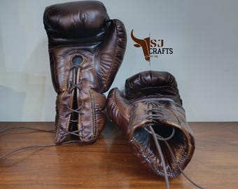 Handcrafted Leather Boxing Gloves: Vintage Style MMA Training - SJcrafts Leather