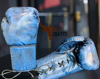 Handmade Leather Crocodile Texture Boxing Gloves, Sparring & Training