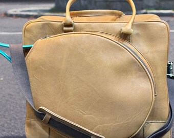 Cowhide Leather Tennis Duffle Bag, Tan Large Weekender, Handcrafted Full-Grain Travel Luggage Gift for Men, Handcrafted leather tennis bag.