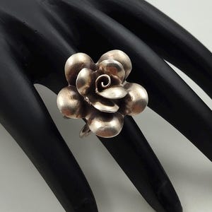 Vintage Silver Flower Ring–Handmade 925 Sterling Silver Rose Ring–Antique Floral Statement Ring–Bold Adjustable Gift for Her-Promise Ring