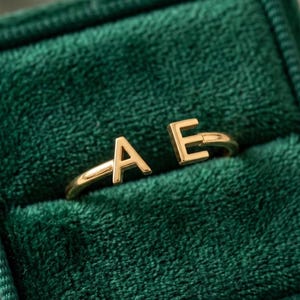 Personalized Gold Plated Initial Ring, Minimalist Monogram Open Ring