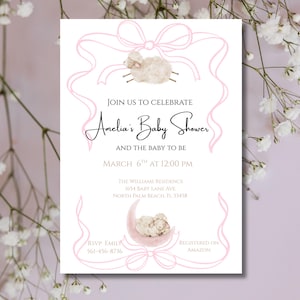 Sweet Pink Lamb Baby Shower Invite | Instant Digital Download | Girl Baby Shower Template | Editable Canva Invite | Sweet Sheep Theme |