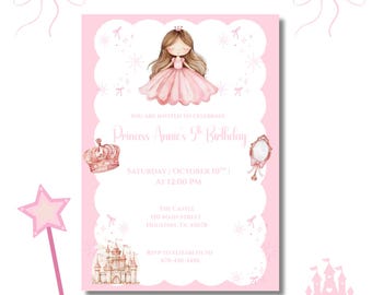 Magische Prinzessin Geburtstagseinladung | Rosa Prinzessin Party einladen | Fünfter Geburtstag Digitale Vorlage | Mädchen-Geburtstags-Feier | Druckbar