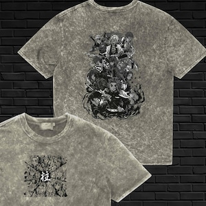 KNY Hashira T-Shirt, Japanese Streetwear, Acid Wash Tee, Anime Manga Apparel, Otaku Gift