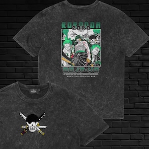 OP Pirate Hunter Swordsman Roronoa Zoro Acid Wash T-Shirt