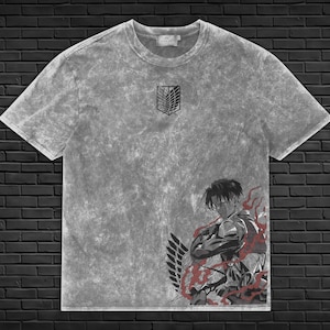 AOT SNK Captain Levi Ackerman Wings of Freedom Survey Corps Acid Wash Anime T-Shirt