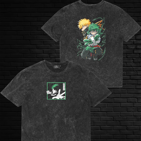 Deku and Bakugo Acid Wash T-Shirt, 100% Cotton Unisex Stone-Washed Tee