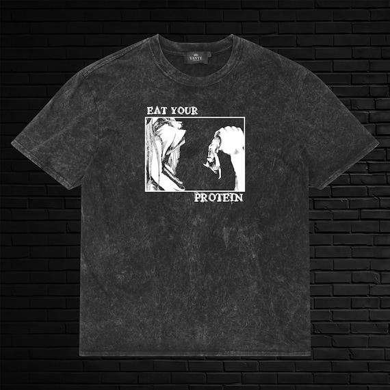 AOT Eat Your Protein Titan Eren Yeager Gym Funny Acid Wash Anime T-Shirt