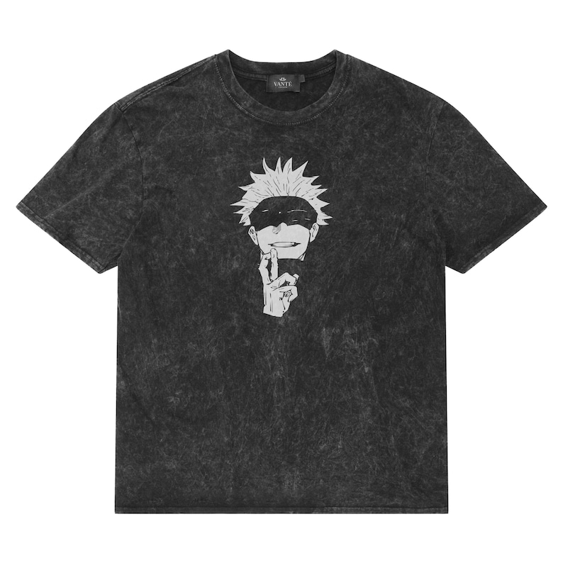 Gojo Satoru Jujutsu Kaisen T-Shirt featuring bold anime graphic. 100% cotton, durable and comfortable. Perfect gift for anime and manga fans.