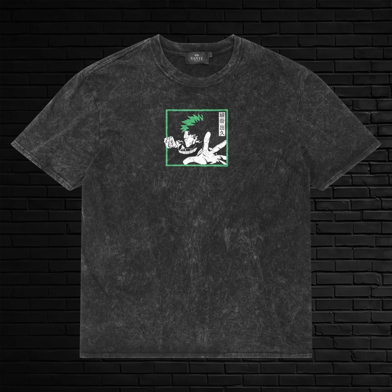 Deku and Bakugo My Hero Academia acid-wash T-shirt with dynamic anime-inspired graphic. Perfect for MHA fans and collectors.