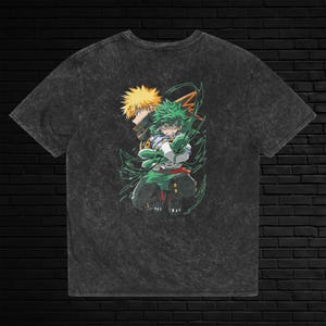 Deku and Bakugo My Hero Academia acid-wash T-shirt with dynamic anime-inspired graphic. Perfect for MHA fans and collectors.