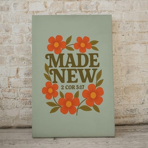 Bible Verse Canvas Wall Art | Christian Bible Verse 2 Cor 5:17 | Scripture Print | Retro Floral Faith Aesthetic Home Decor  Description