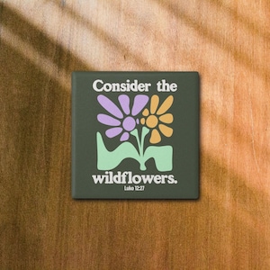 Bible Verse Coaster | Consider the Wildflowers | Luke 12 27 Ceramic Floral Drink Coaster | Christian Home Decor Retro | Faith Gift