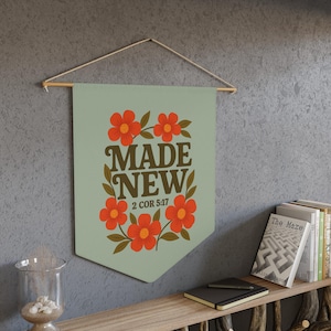 Christian Pennant Banner | Made New Bible Verse 2 Cor 5:17 Wall Hanging | Retro Scripture Home Decor | Faith-Based Room Aesthetic