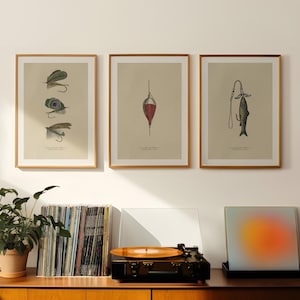 Fishing Wall Art Bundle | Retro Lure + Fly + Bobber Prints | Cabin Decor for Guys | Digital Download Set of 3 | Outdoorsy Gift for Him