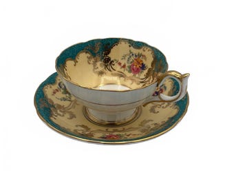 Vintage Aynsley England Bone China Teacup & Saucer Set 1930s Floral Bouquet