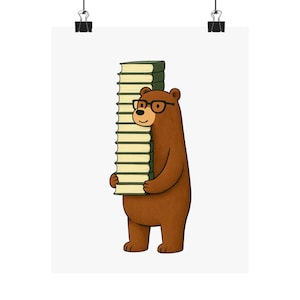 Whimsical Bear Book Lover Poster, Cute Animal Wall Art, Cozy Home Decor, Gift for Bookworms, Reading Decor, Nursery Wall Art
