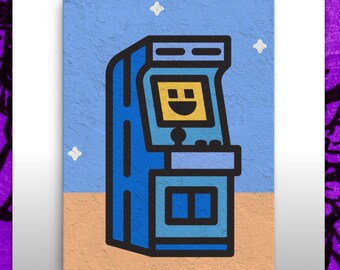 Blue Smiling Arcade Cabinet Thin Art Canvas For Nursery & Kids Room