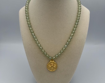 Honeycomb Heart Vintage Beaded Necklace with Bee Charm