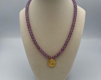 Moon & Star Vintage Beaded Necklace with Charm