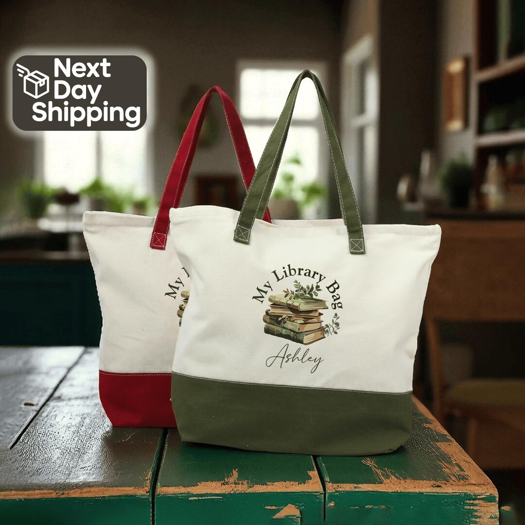 Personalized Library Tote Bag • Custom Book Bag With Name • Teacher ...