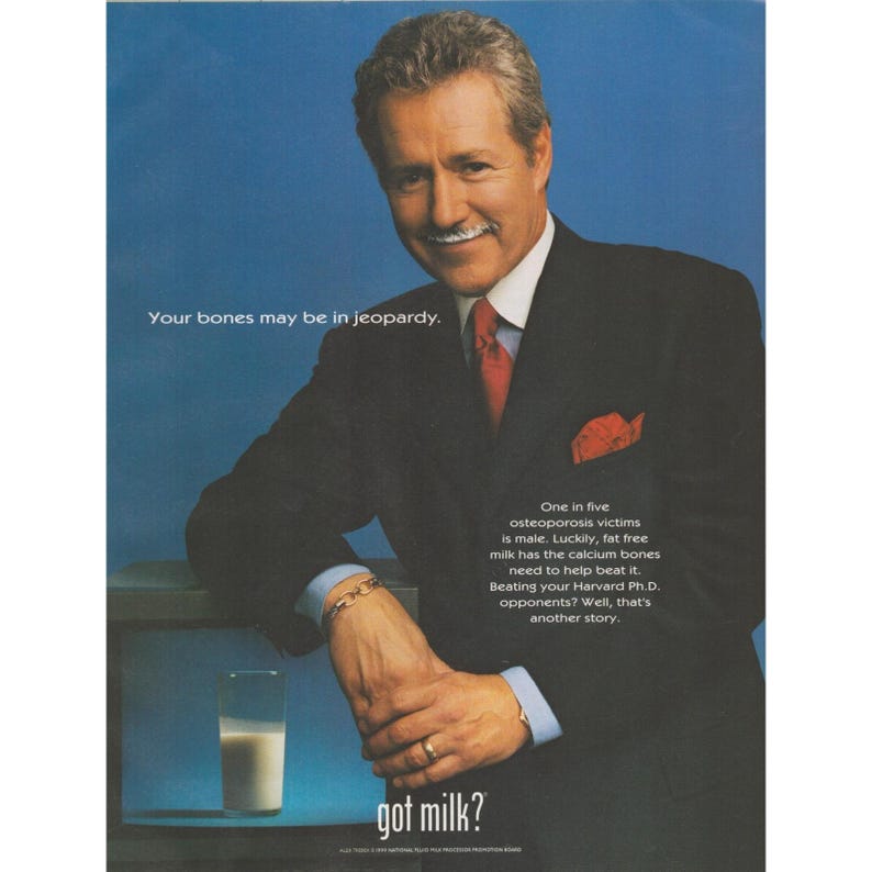 Anuncio impreso vintage de 1999 de Got Milk, Alex Trebek, Y2K, cultura pop, Jeopardy, decoración imagen 2