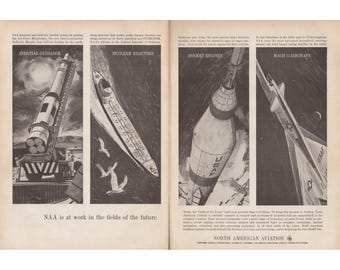 North American Aviation Fields of the Future Rockets Aerospace Print Ad 1961