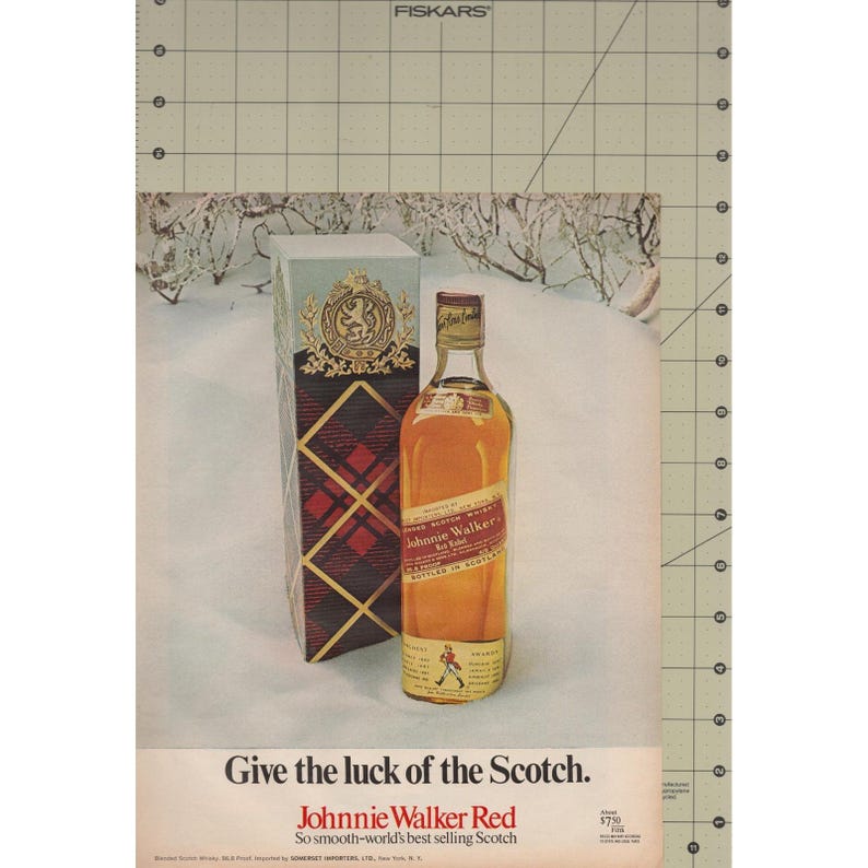 Johnnie Walker Red Give the Luck of the Scotch Christmas Vintage Print Ad 1970 image 2