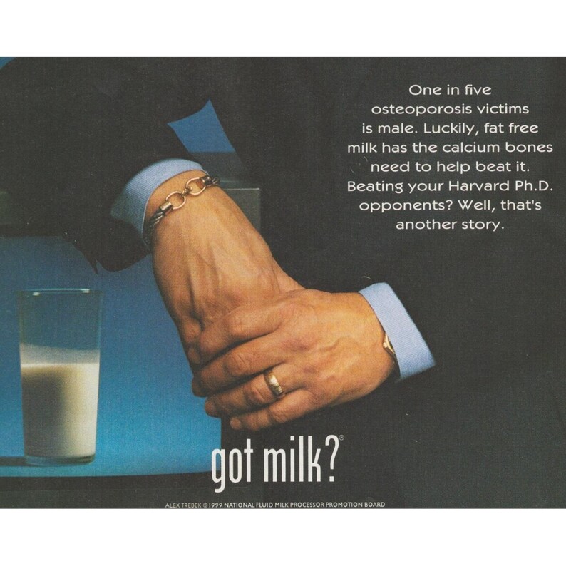 Anuncio impreso vintage de 1999 de Got Milk, Alex Trebek, Y2K, cultura pop, Jeopardy, decoración imagen 3