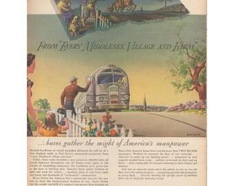 1945 Print Ad Motor Bus Lines of America WWII Transportation Illustration