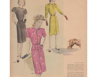 Vintage 1945 Women Fashion Dress Editorial Print Spread 7 Page WWII Era Decor