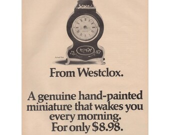 Westclox Hand Painted Miniature Alarm Clock Vintage Magazine Print Ad 1970
