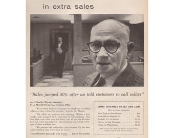 Bell Telephone Long Distance Pays Off Sales Office Vintage Print Ad 1961