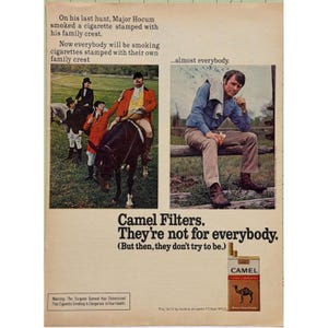 Camel Filters Cigarette Fox Hunt Major Hocum Vintage Tobacco Print Ad 1972 image 1
