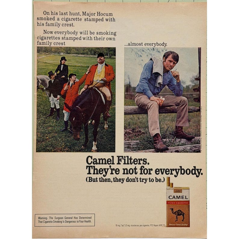 Camel Filters Cigarette Fox Hunt Major Hocum Vintage Tobacco Print Ad 1972 image 1
