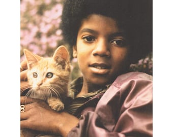 Michael Jackson c1970s Young Portrait Kitten Jackson 5 Motown Era Magazine Print