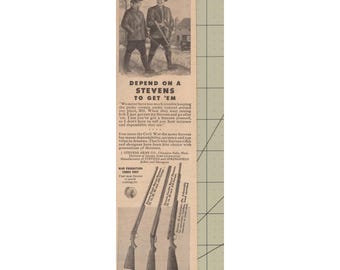 Stevens Firearms Rifles Fusils de chasse Chicopee MA WWII Chasse Guerre Publicité Imprimée 1945