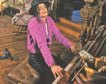 Michael Jackson c. 1990s Playing Piano Interior Estate Portrait Magazine Print