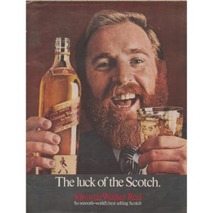 1969 Johnnie Walker Red Label Scotch Whisky Vintage Print Ad Red Bearded Man bild 2