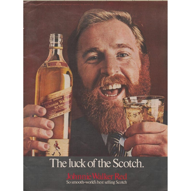 1969 Johnnie Walker Red Label Scotch Whisky Vintage Print Ad Red Bearded Man bild 2