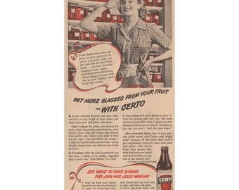 1945 Print Ad Certo Fruit Pectin Jam Jelly Making Ration Era Baking Art