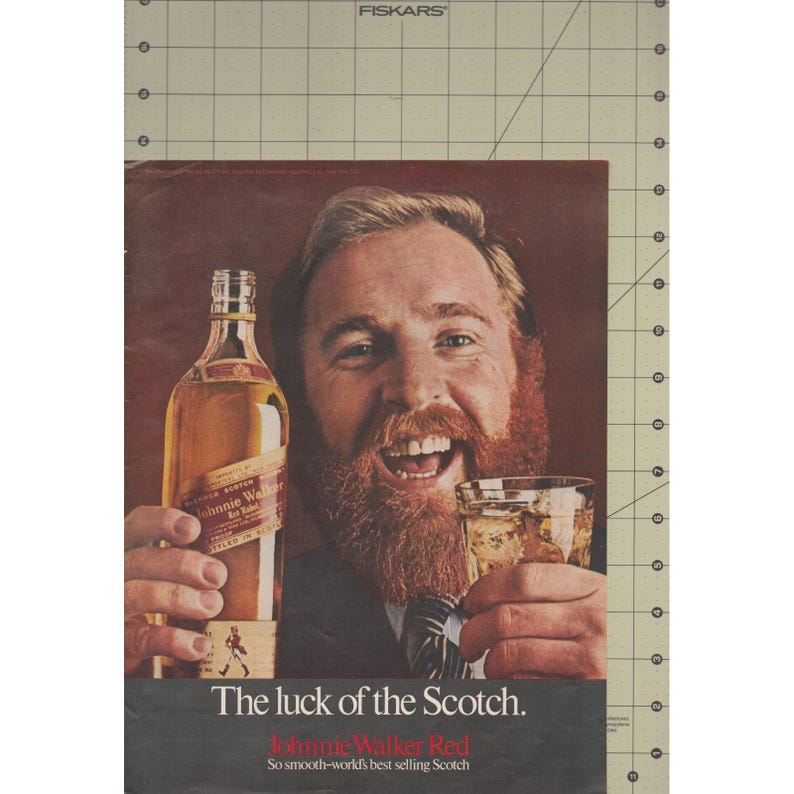 1969 Johnnie Walker Red Label Scotch Whisky Vintage Print Ad Red Bearded Man bild 3