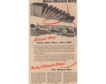 1945 Publicité imprimée Presse à foin en tranches Tracteur Équipement agricole Aliments pour le bétail