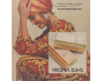 Publicité imprimée vintage 1971 Virginia Slims You've Come a Long Way Baby Cigarettes Boho