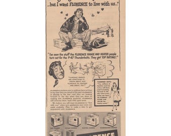 Florence Range Heater WWII Home Front P-47 Aircraft Gardner MA Publicité imprimée 1945