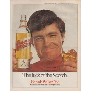 Johnnie Walker Red Label Scotch Whisky Vintage Alcohol Bar Decor Print Ad 1970 image 1