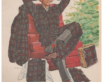 Anuncio impreso vintage de 1961 de pijamas navideños de moda de mediados de siglo de Pendleton Woolens.